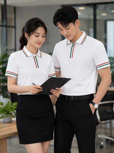 Ảnh của Áo thun đồng phục màu trắng phối viền đỏ xanh lá