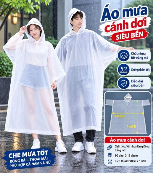 Ảnh của ÁO MƯA CÁNH DƠI TRẮNG MỜ – GIẢI PHÁP CHE MƯA THỜI TRANG, TIỆN LỢI CHO MỌI HÀNH TRÌNH